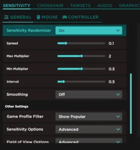 Sensitivity Randomizer Options on Aimlabs